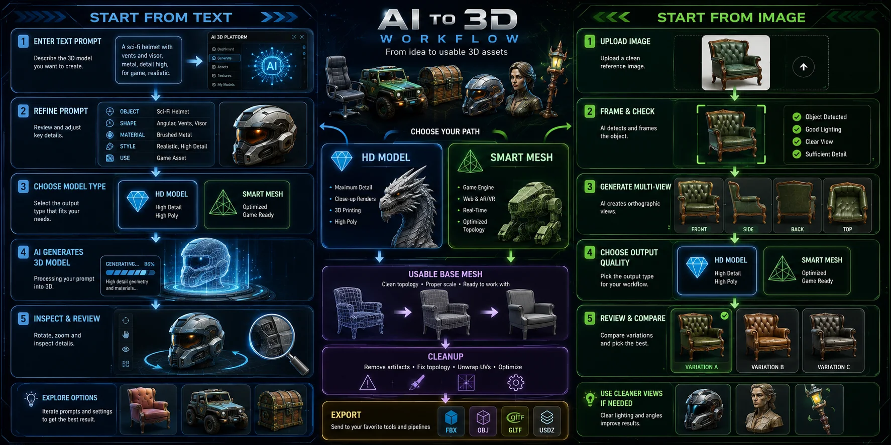 ai 3d model generation workflow from text or image