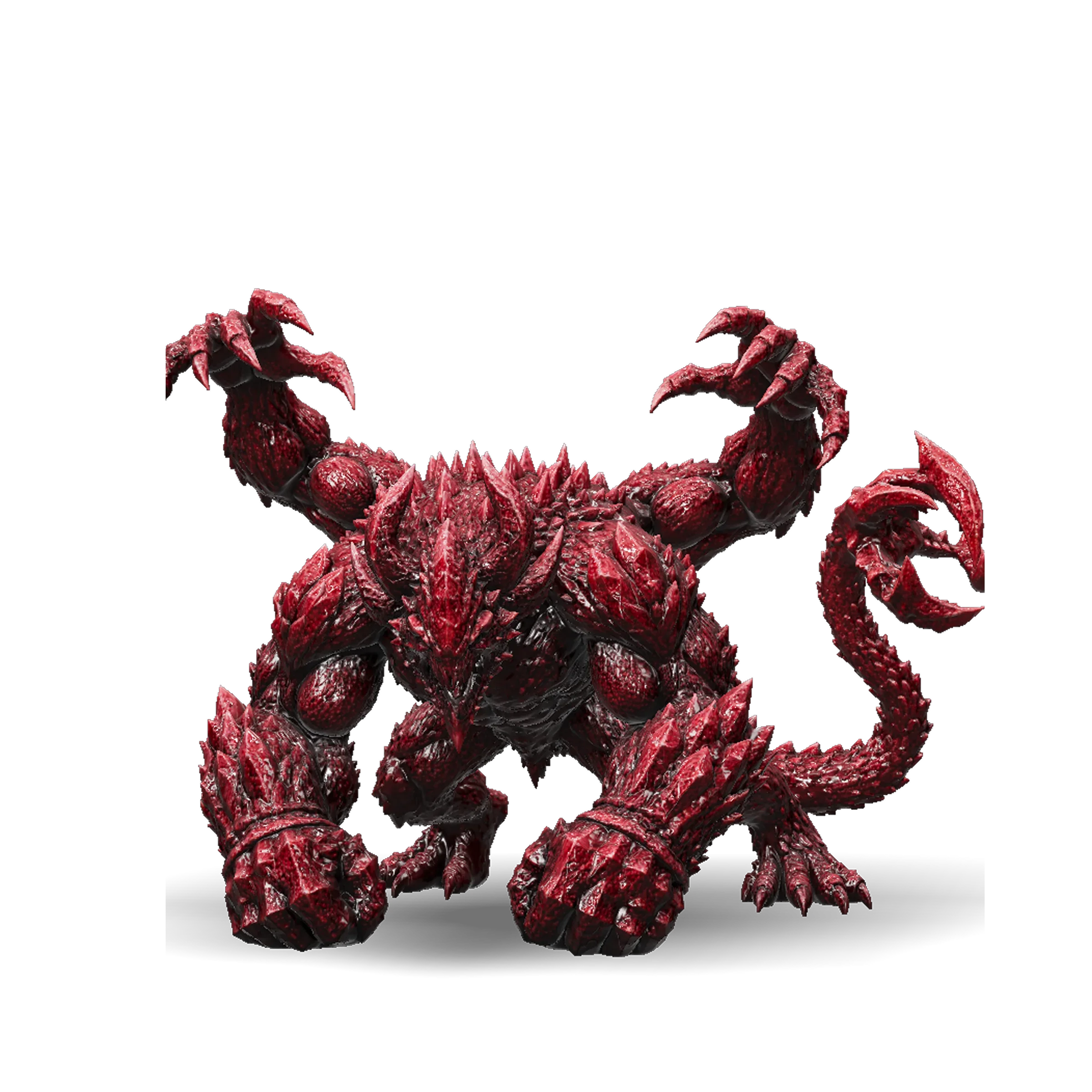 Crystal monster 3D model, a multi-limbed armored body studded with jagged red crystals, made in Tripo AI