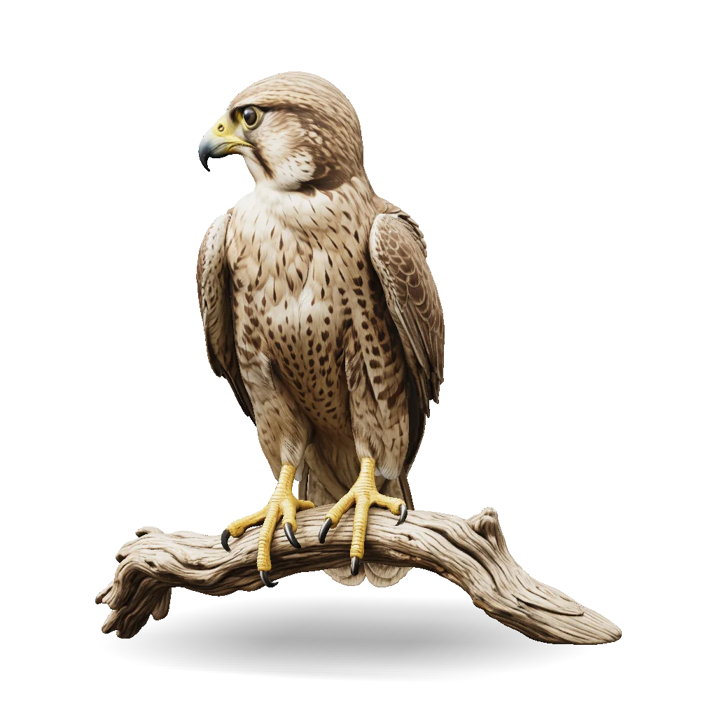 Eagle 3D model perched on a branch with folded wings and detailed feather texture