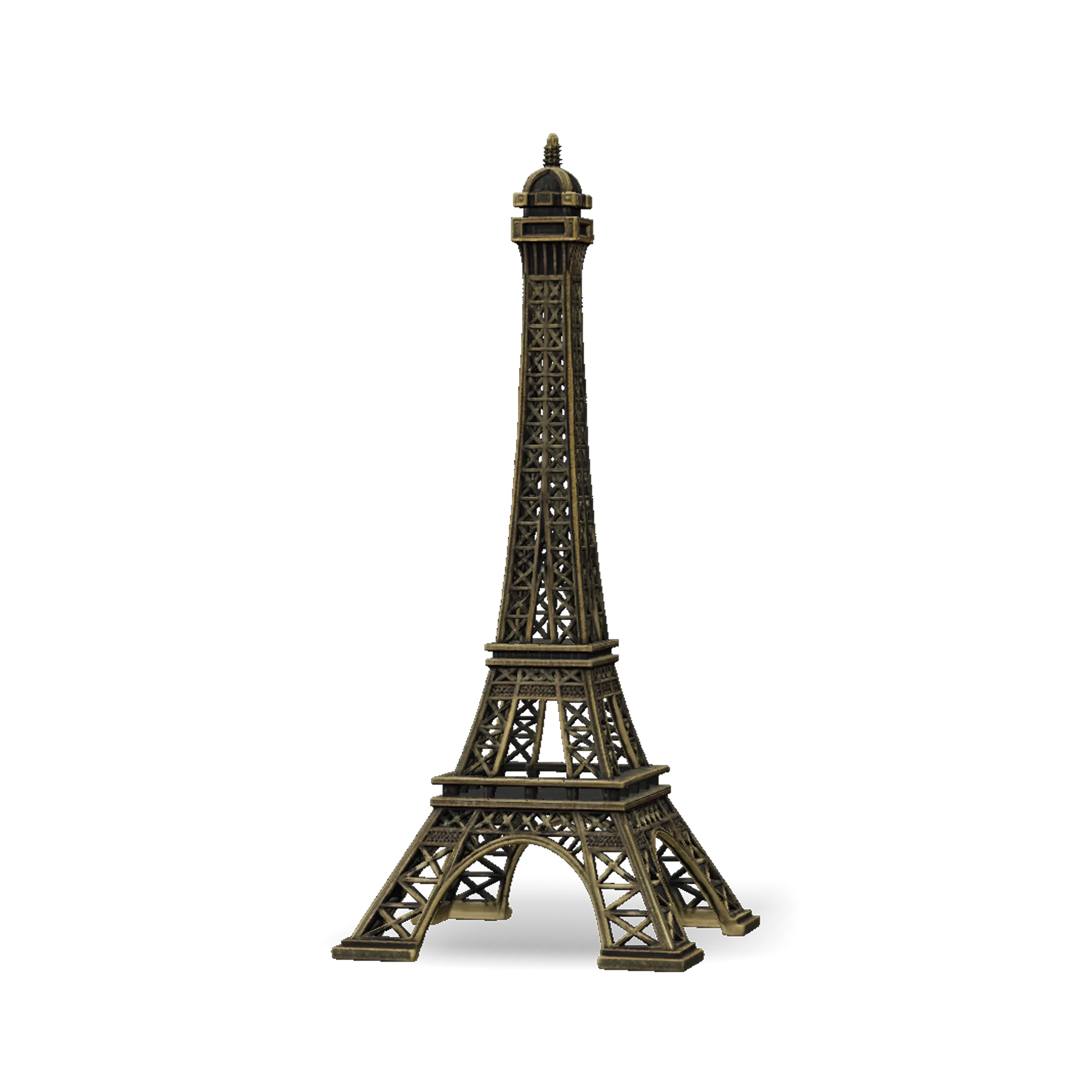 Eiffel Tower 3D model in a metallic finish, lattice framework and arches, created in Tripo AI