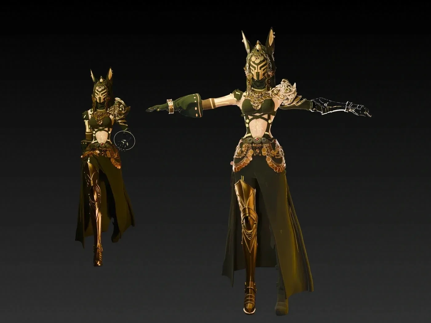 An AI-generated character posed in T-Pose with a full skeleton, ready to export as a Unity-ready rigged asset.