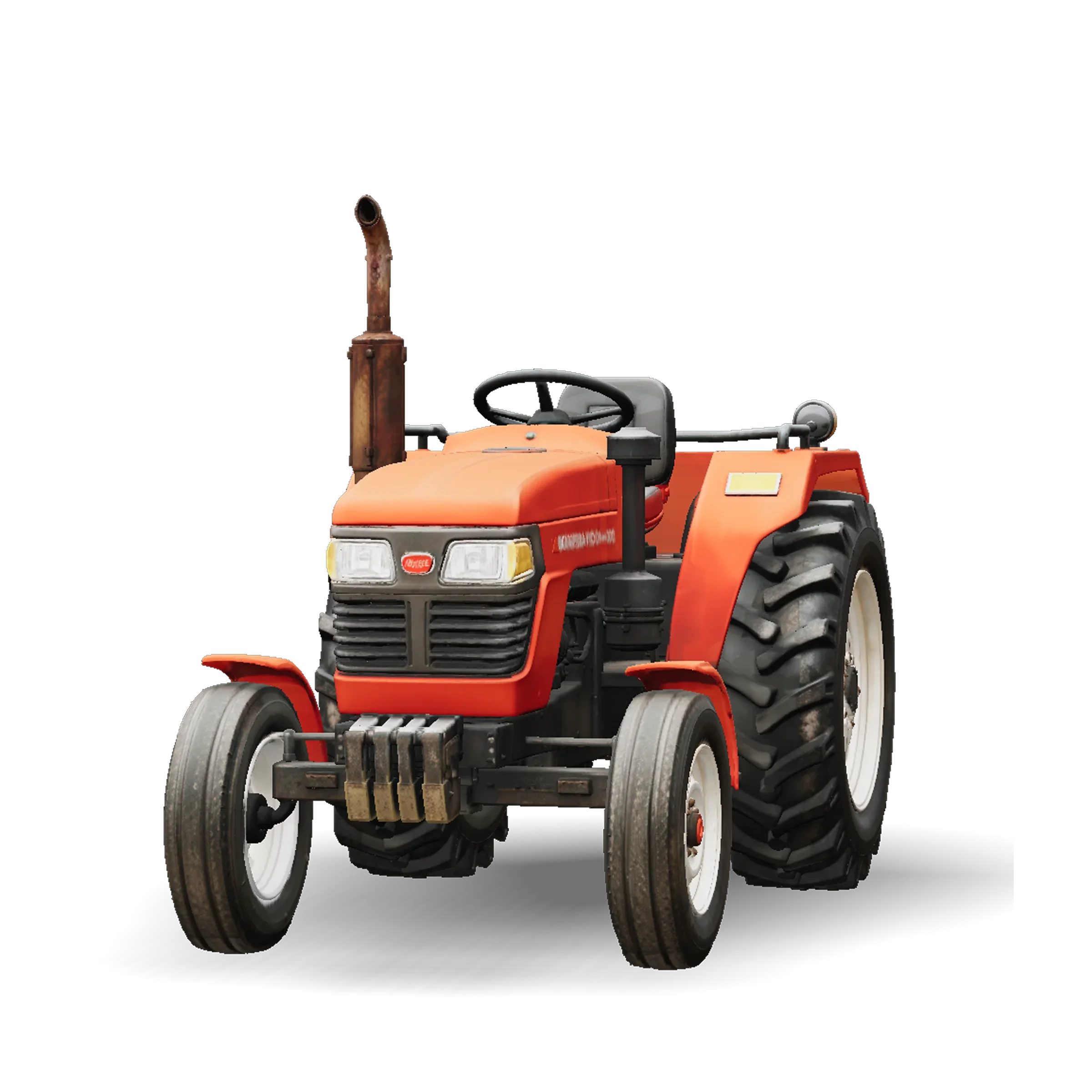 Orange forklift 3D model with a black mast and forks, control cabin and rugged tires, from Tripo AI
