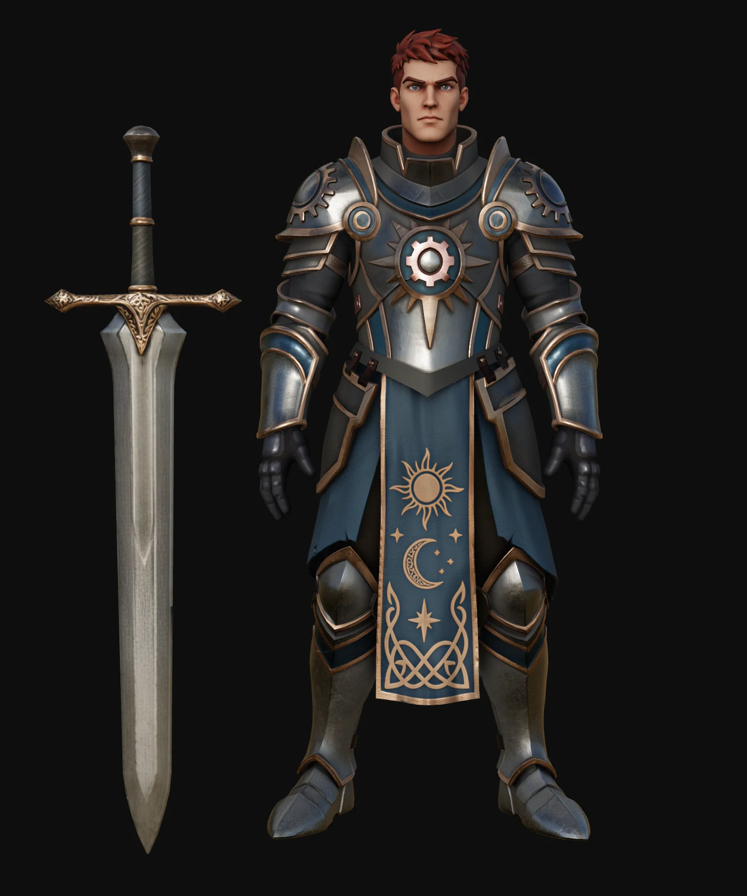 01 a stylized armored knight character with blue and silver armor celestial motifs a gear like chest em