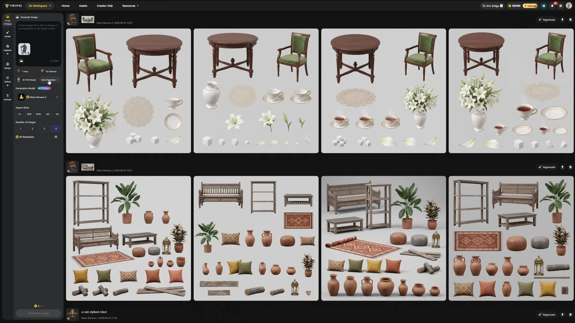 07 character extraction results in tripo showing separate character components and grouped elements acr