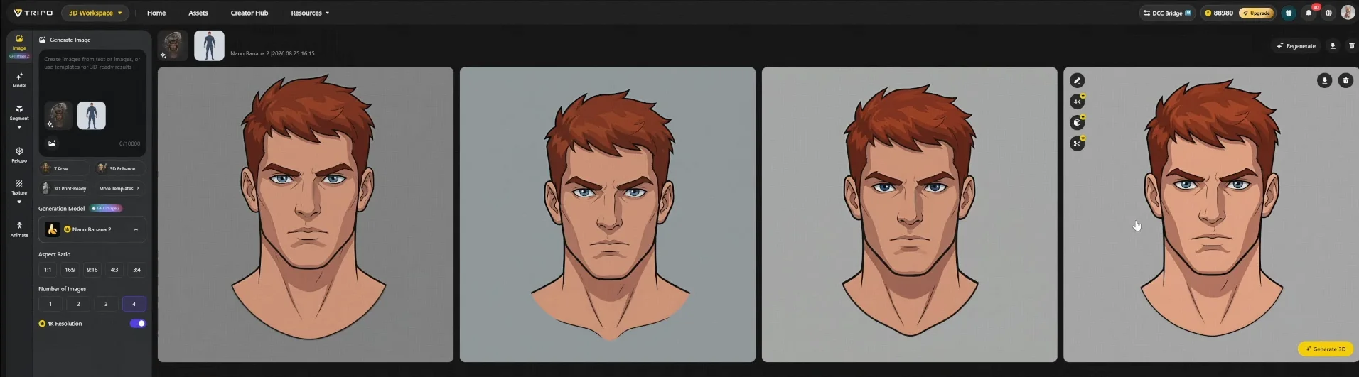 15 a tripo character modeling workspace showing a character model and reference image settings