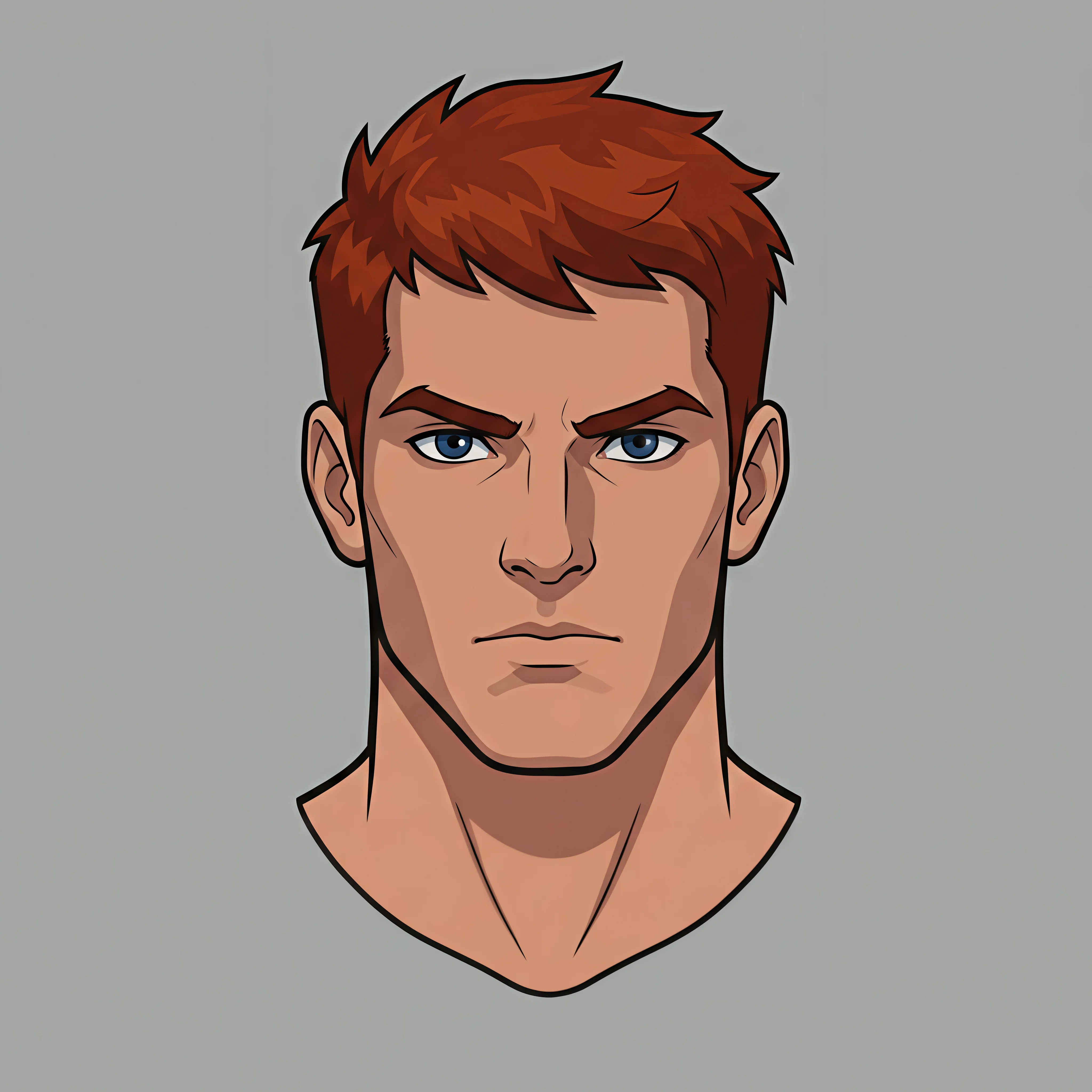 16 a front view head and shoulders reference of a red haired blue eyed male character in an a pose prep