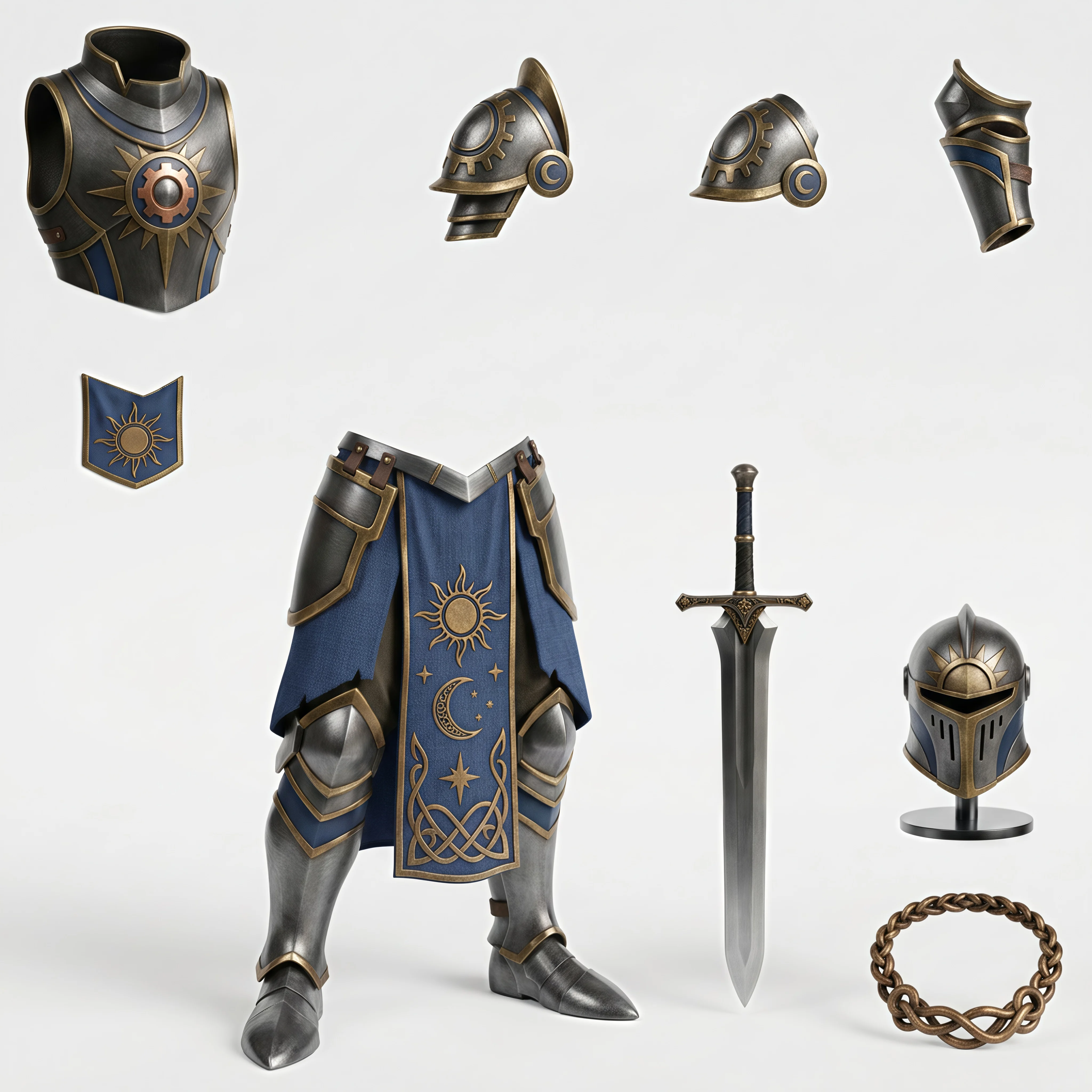 18 a collection of separated knight armor components including chest armor helmets bracers skirt armor