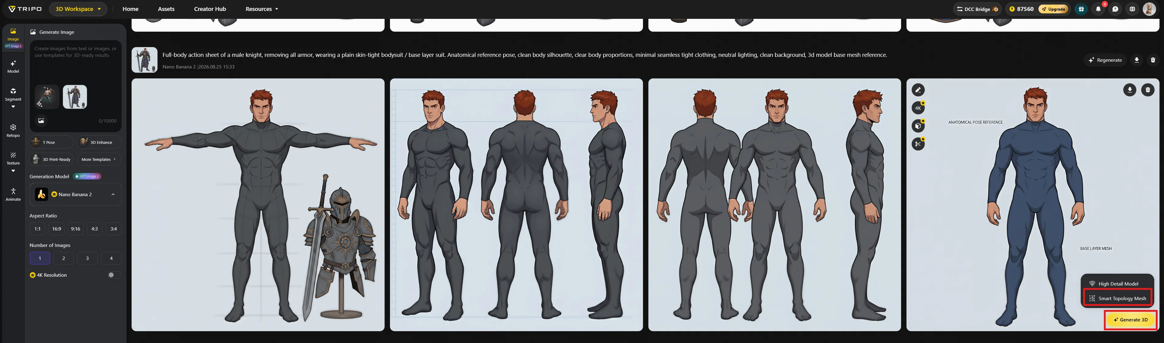 20 a tripo character generation view showing a full body reference from multiple angles alongside high