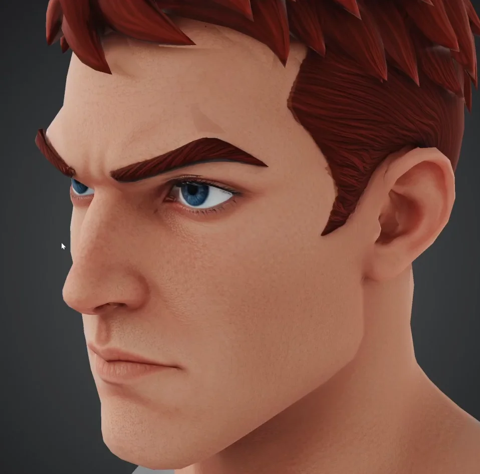 30 a side profile close up of a generated character head with red hair and detailed facial features ill