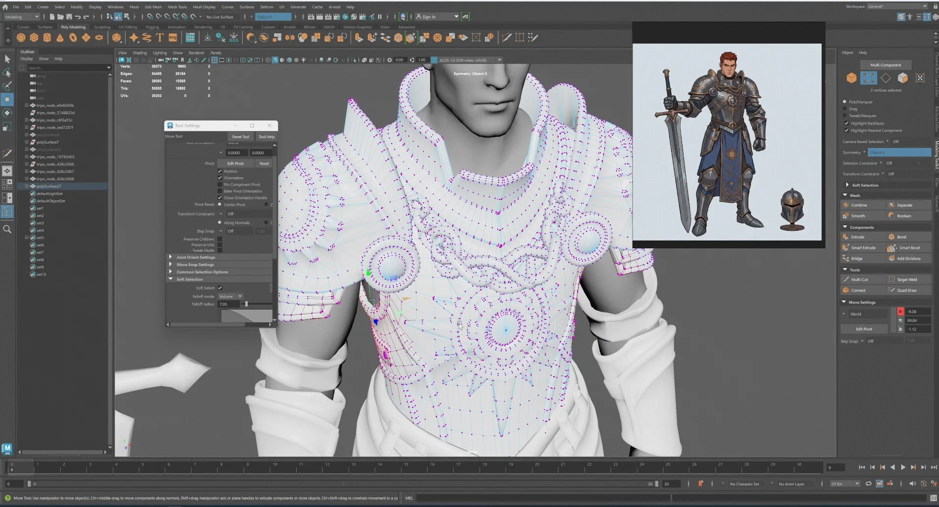 39 a maya re assembly workspace showing an armored character torso reference images symmetry controls a