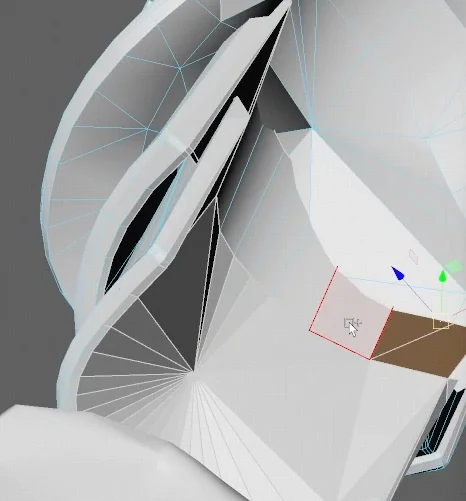 40 a close up topology editing view showing a selected polygon that requires manual adjustment during m