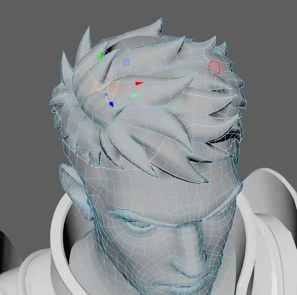 41 a wireframe character head view illustrating manual positioning scaling and repair of components dur
