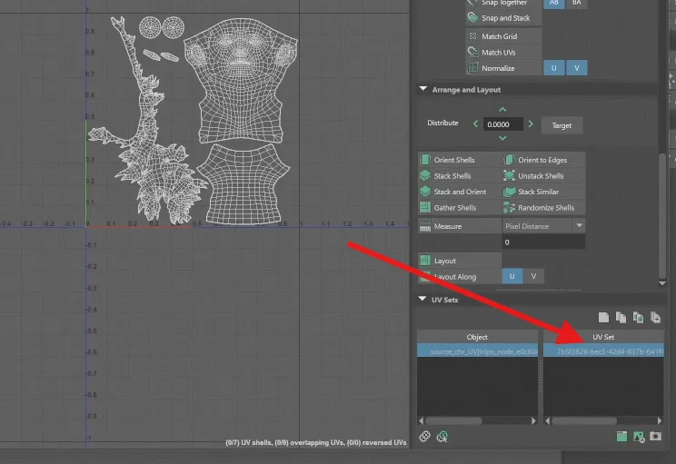 44 a uv sets panel showing the selected uv set name frontout chr uvmap node model