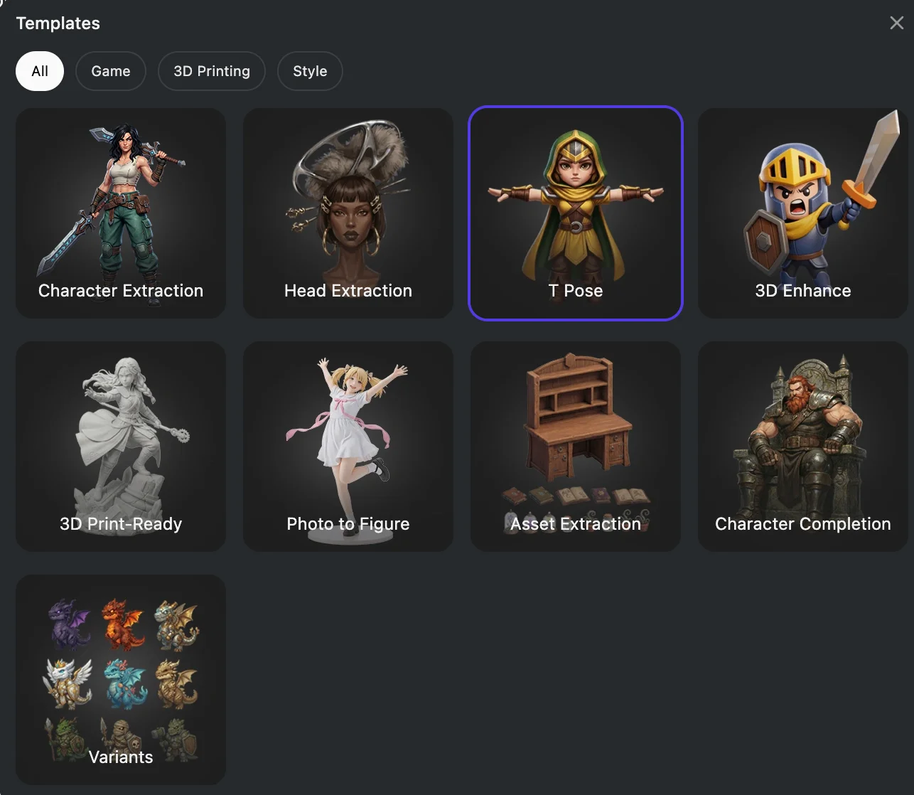 tripo image gen template gallery