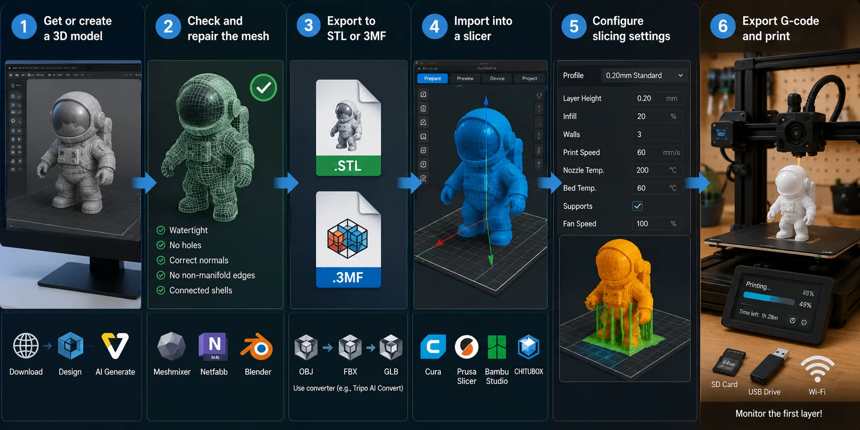 how do 3d printers work step by step from 3d model to print ready file