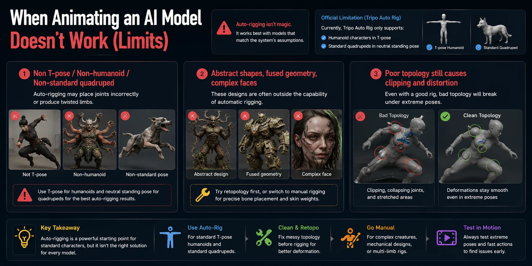 ai auto rigging limitations and topology issues