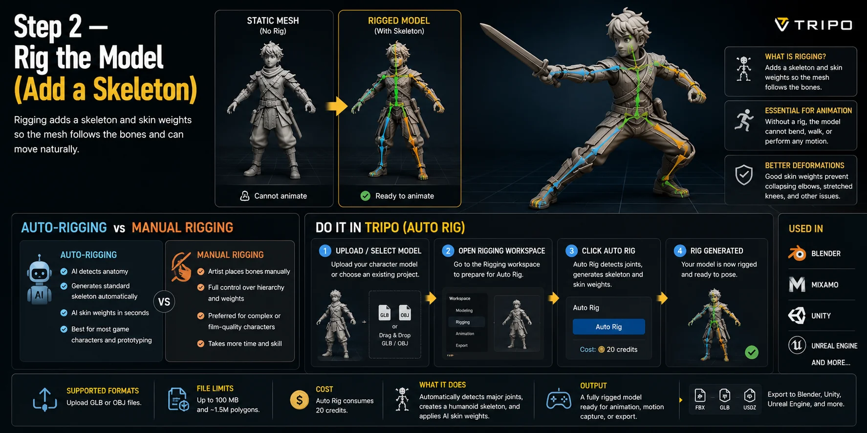 auto rigging a 3d character with a skeleton