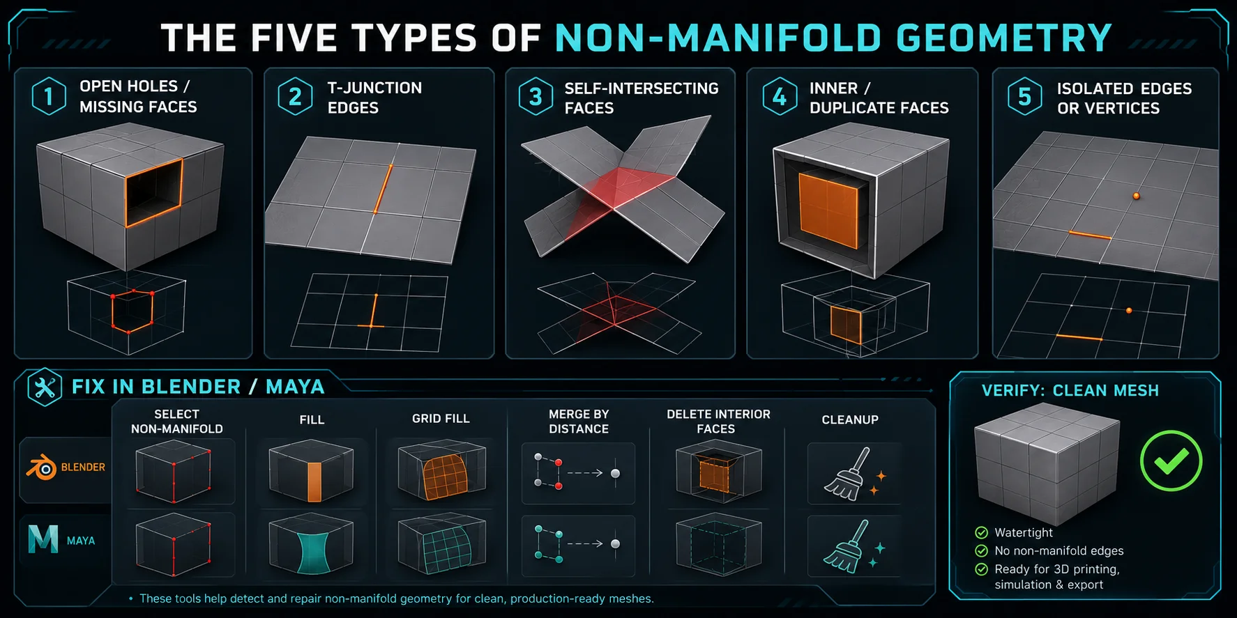 how to fix non manifold mesh the five types of non manifold geometry
