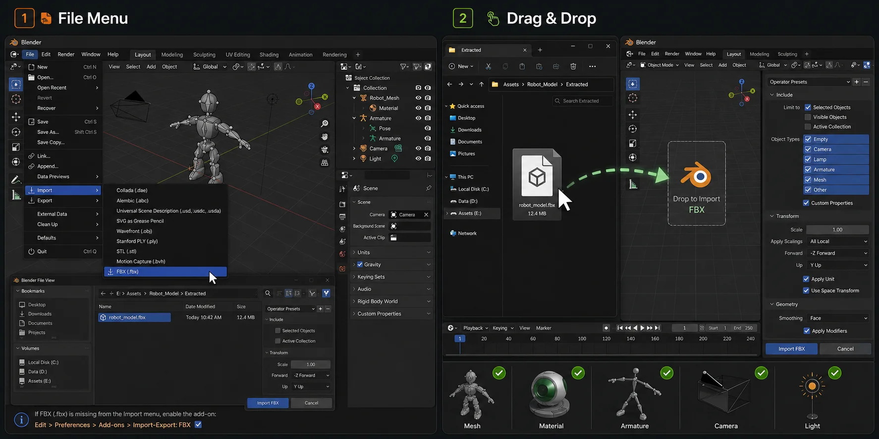 fbx import methods in blender