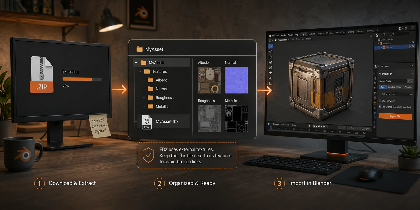 prepare fbx file and textures