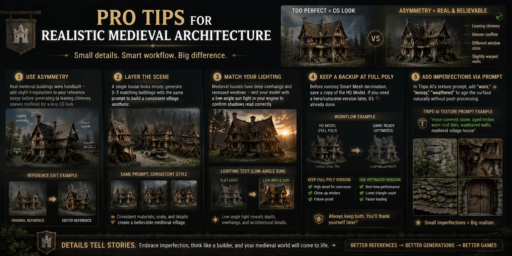 how to make medieval house 3d model add imperfections through prompts