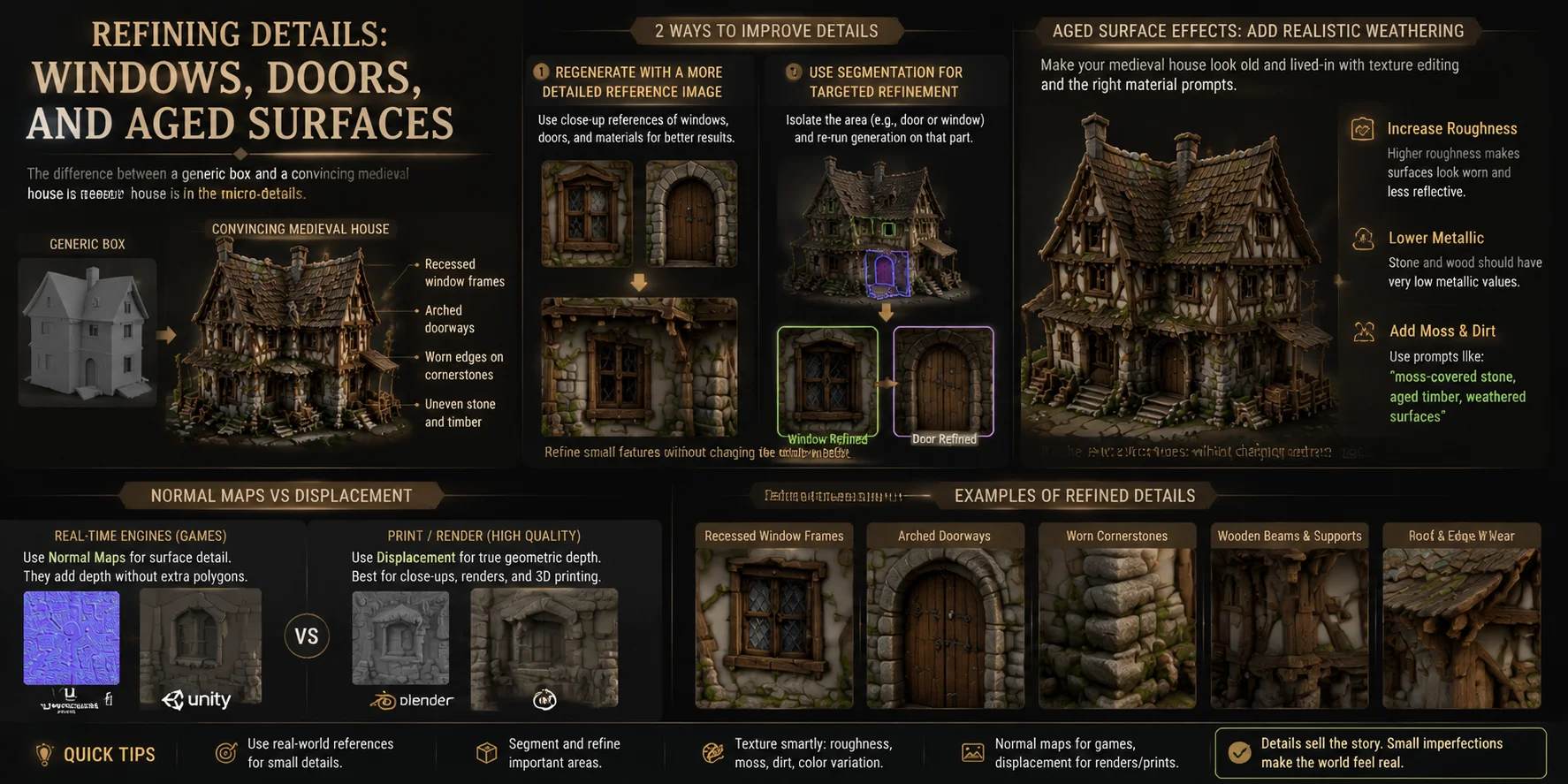 how to make medieval house 3d model refining details windows doors and aged surfaces