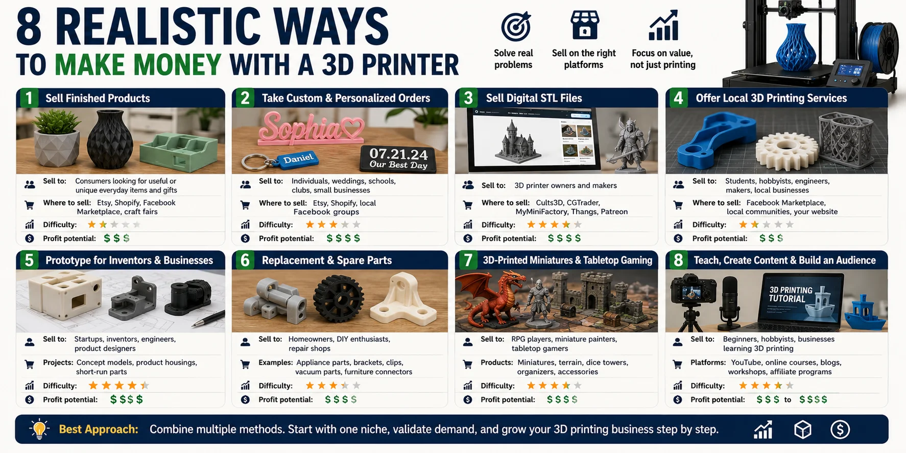 8 realistic ways to make money with a 3d printer