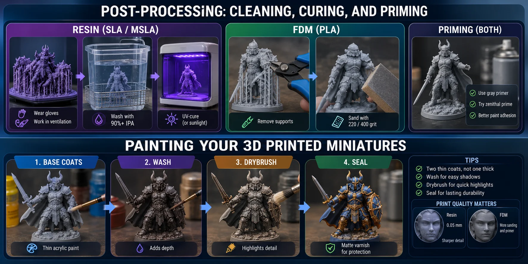 how to print miniatures post processing cleaning curing and priming