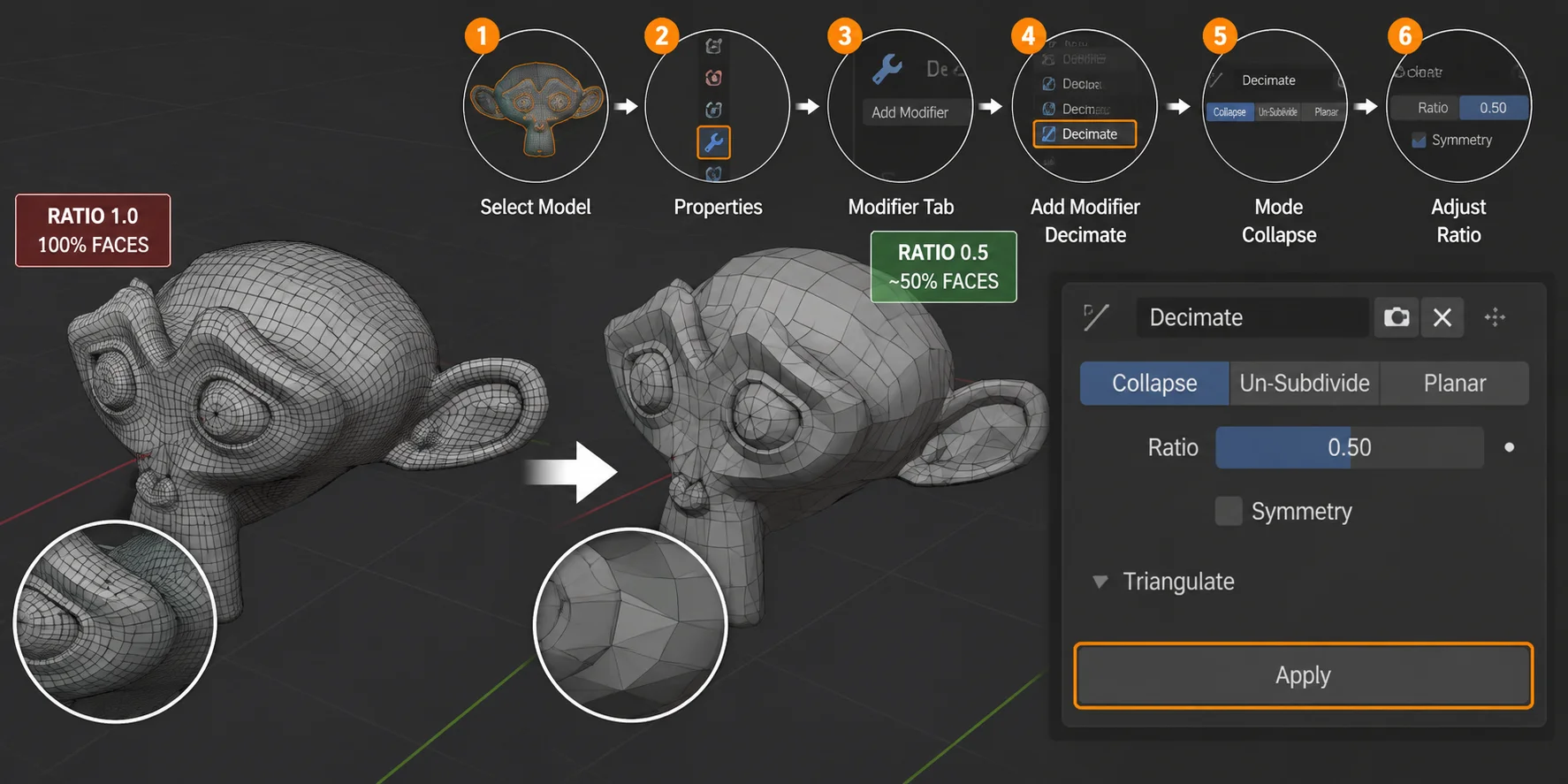 how to reduce polygon count method 1 decimate modifier fastest