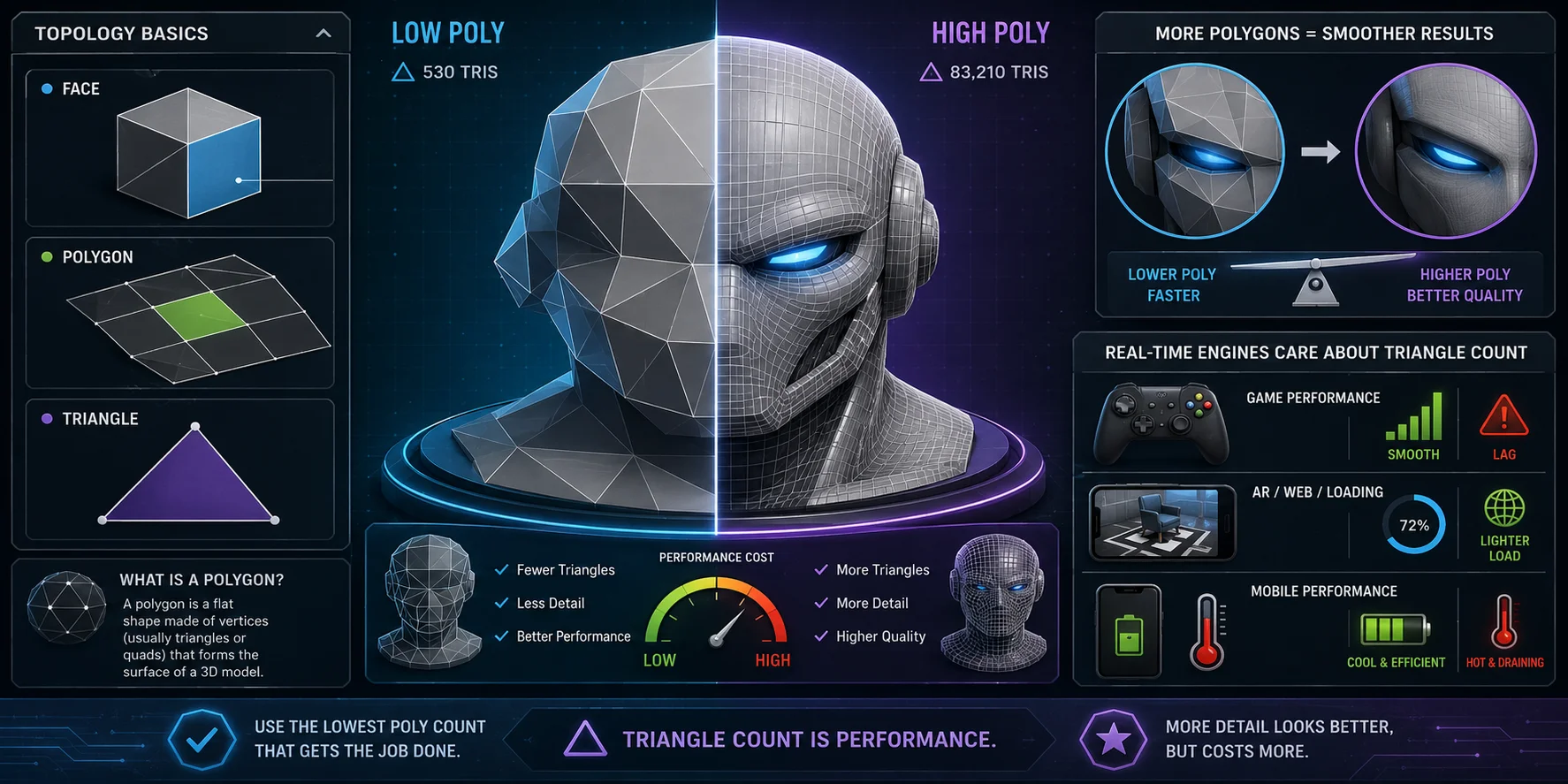 how to reduce polygon count polygons vs triangles vs faces