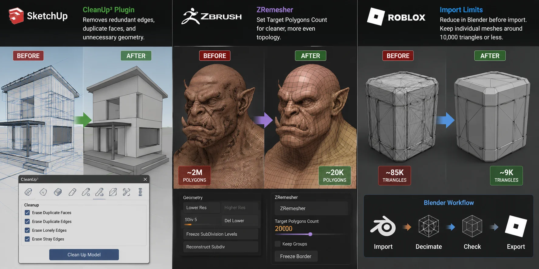 how to reduce polygon count reducing polygons in other tools