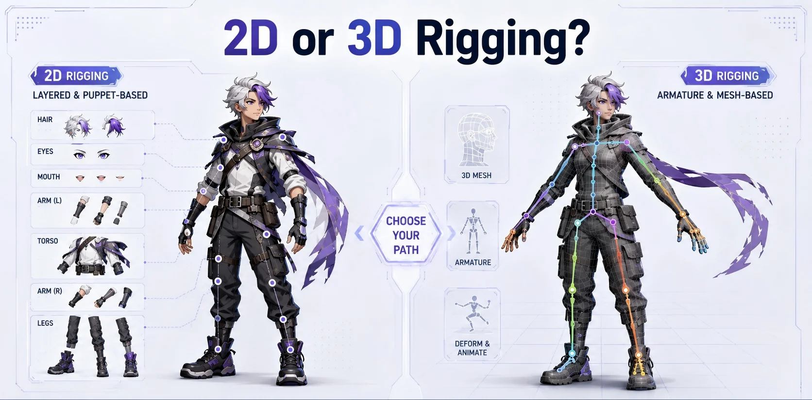 2d vs 3d rigging path comparison diagram