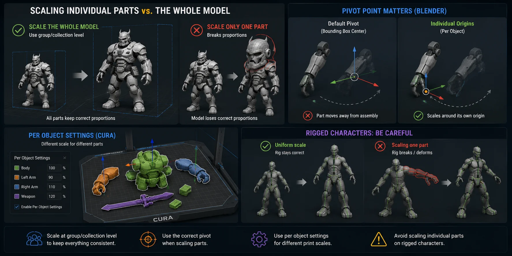 how to scale a 3d model scaling individual parts vs the whole model
