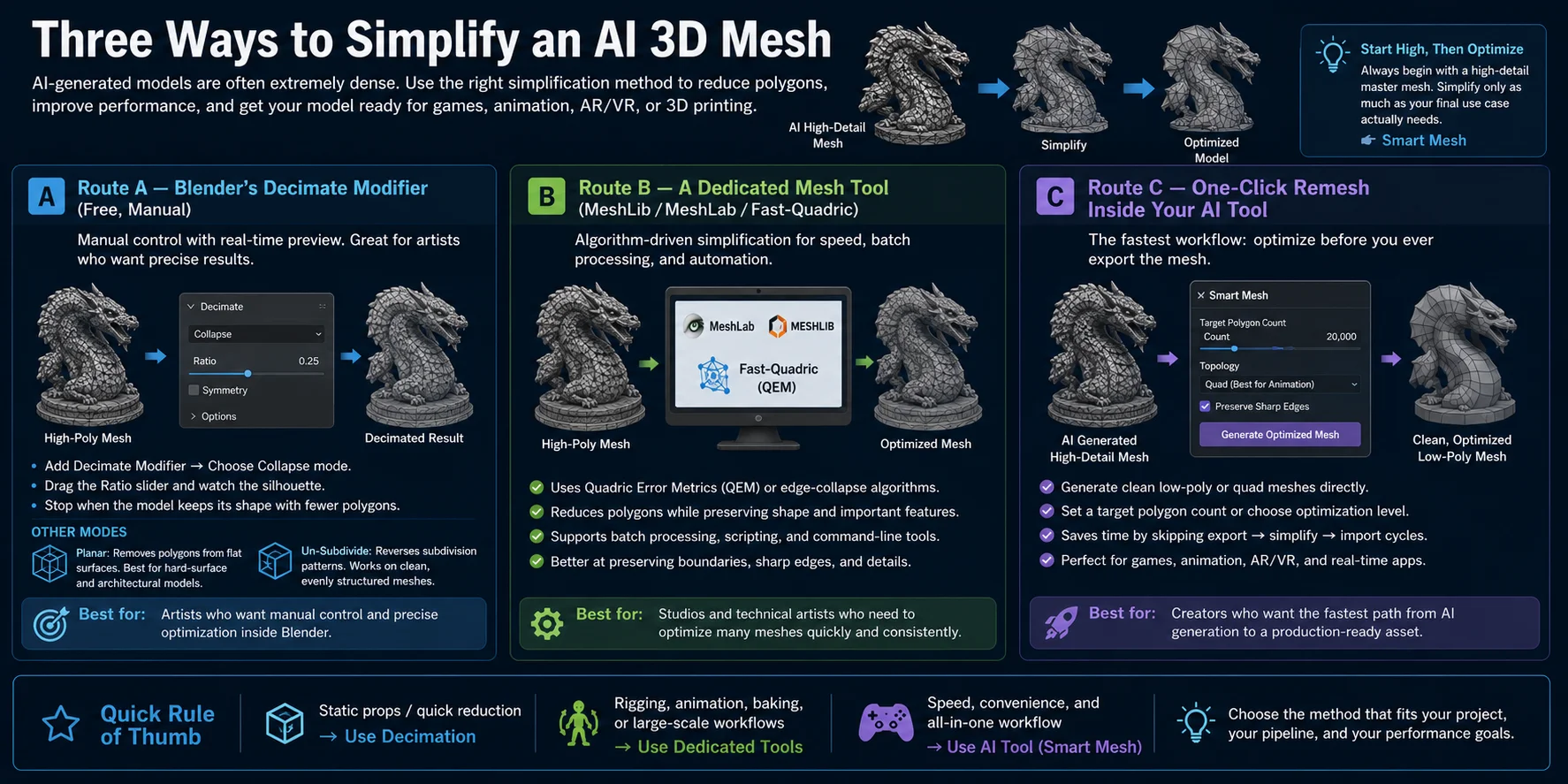 three ways to simplify an ai 3d mesh
