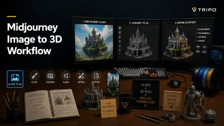 midjourney image to 3d production workflow
