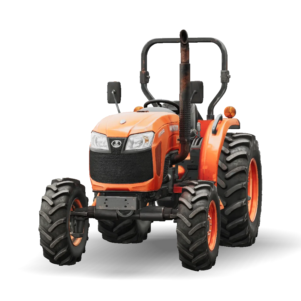 Orange tractor model with black accents, rugged tires and a rollover cage