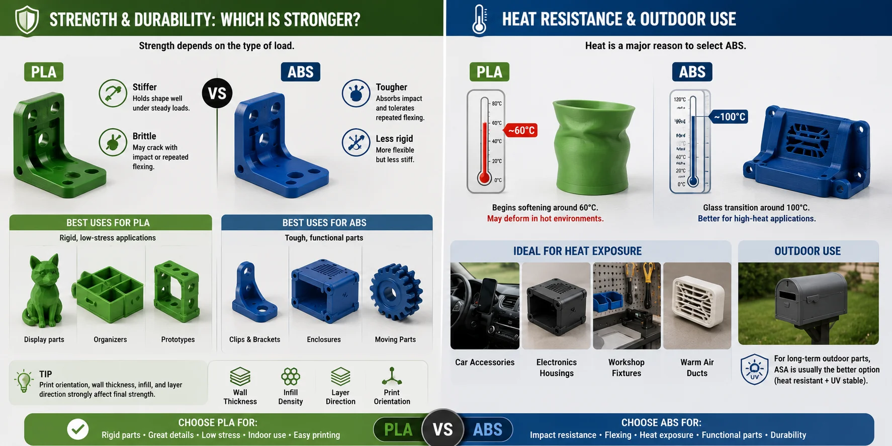 pla and abs strength and heat guide