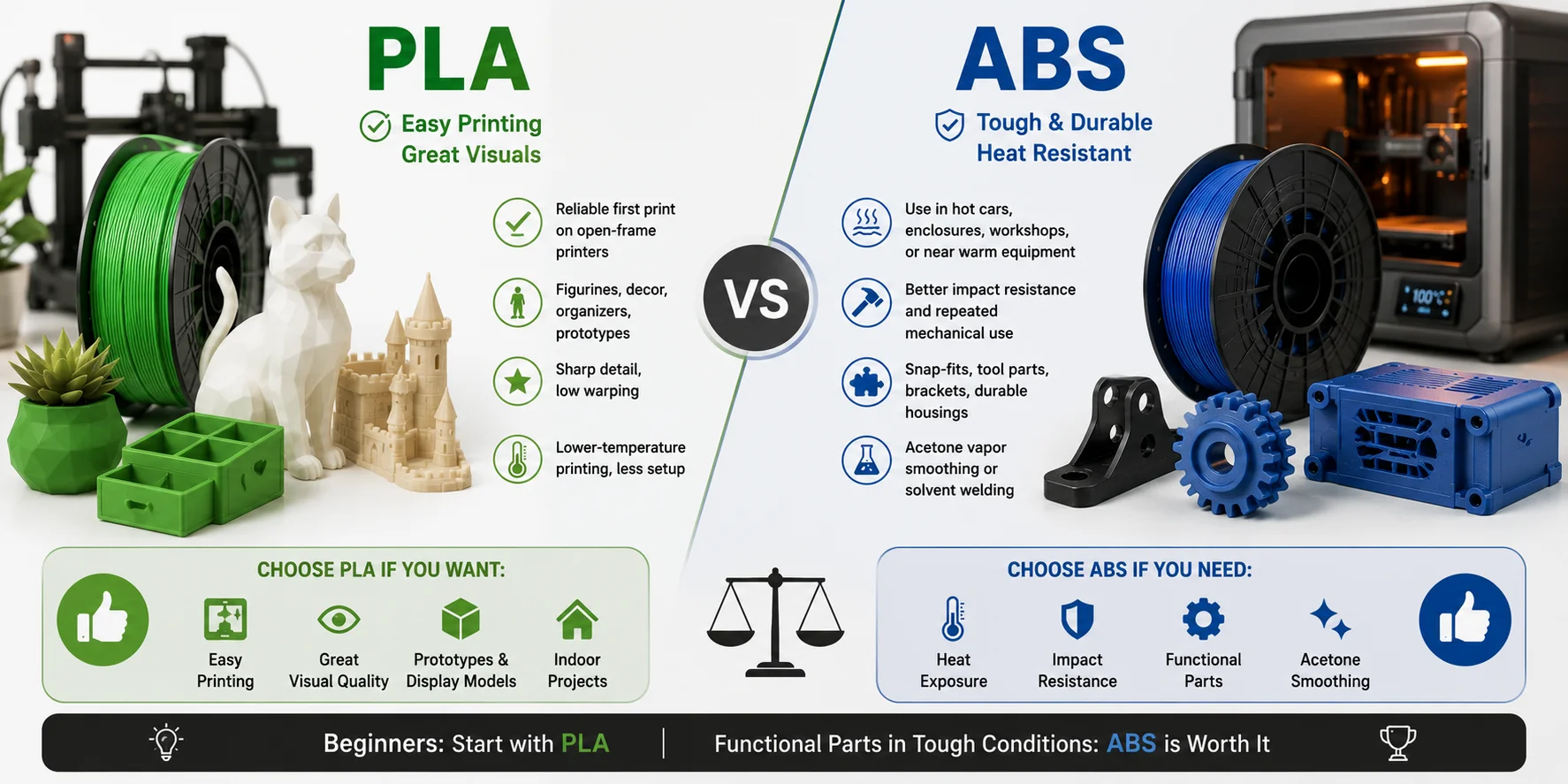 pla versus abs common 3d printing uses