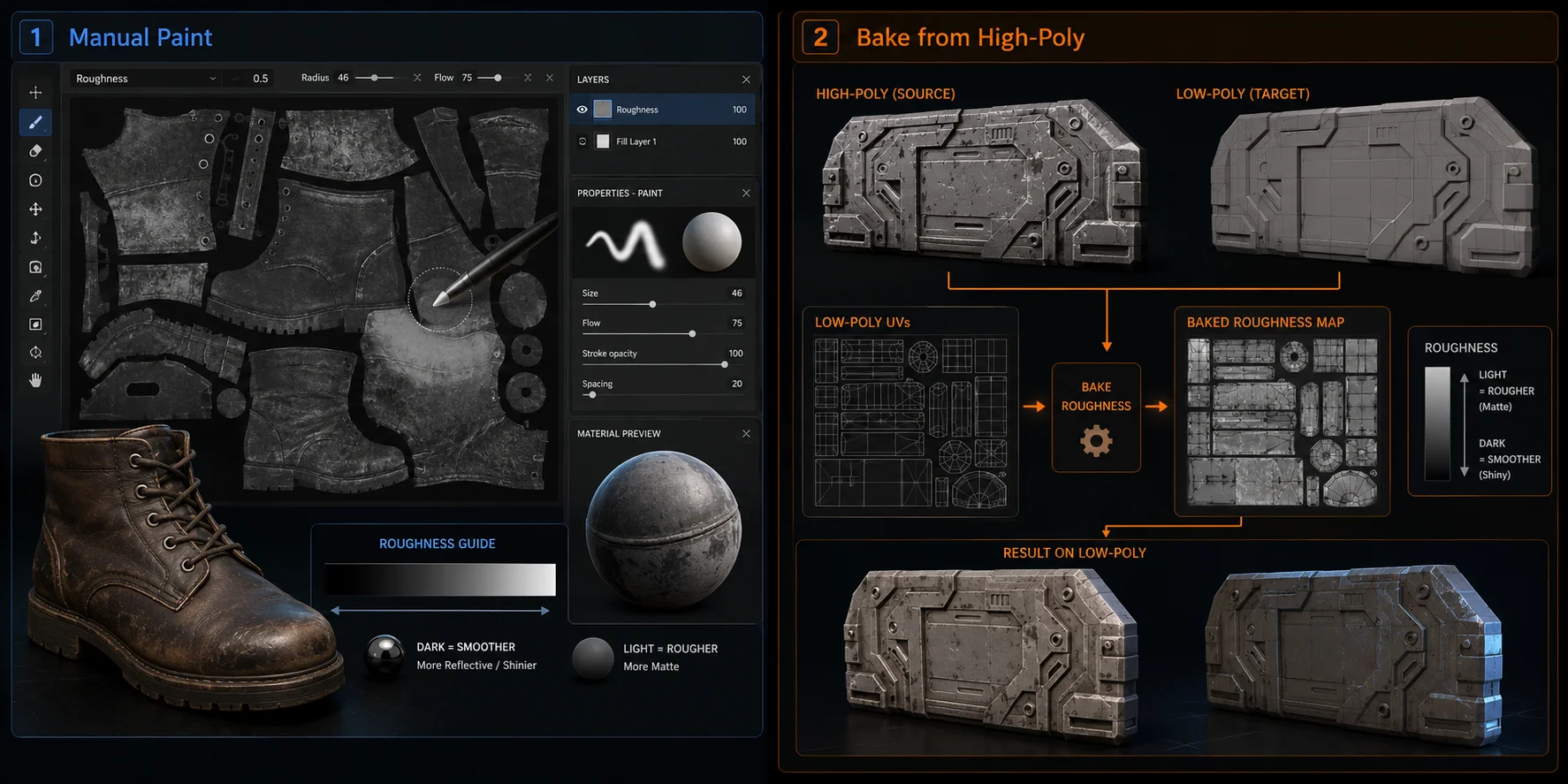 roughness map method 1 paint it manually in blender or substance painter