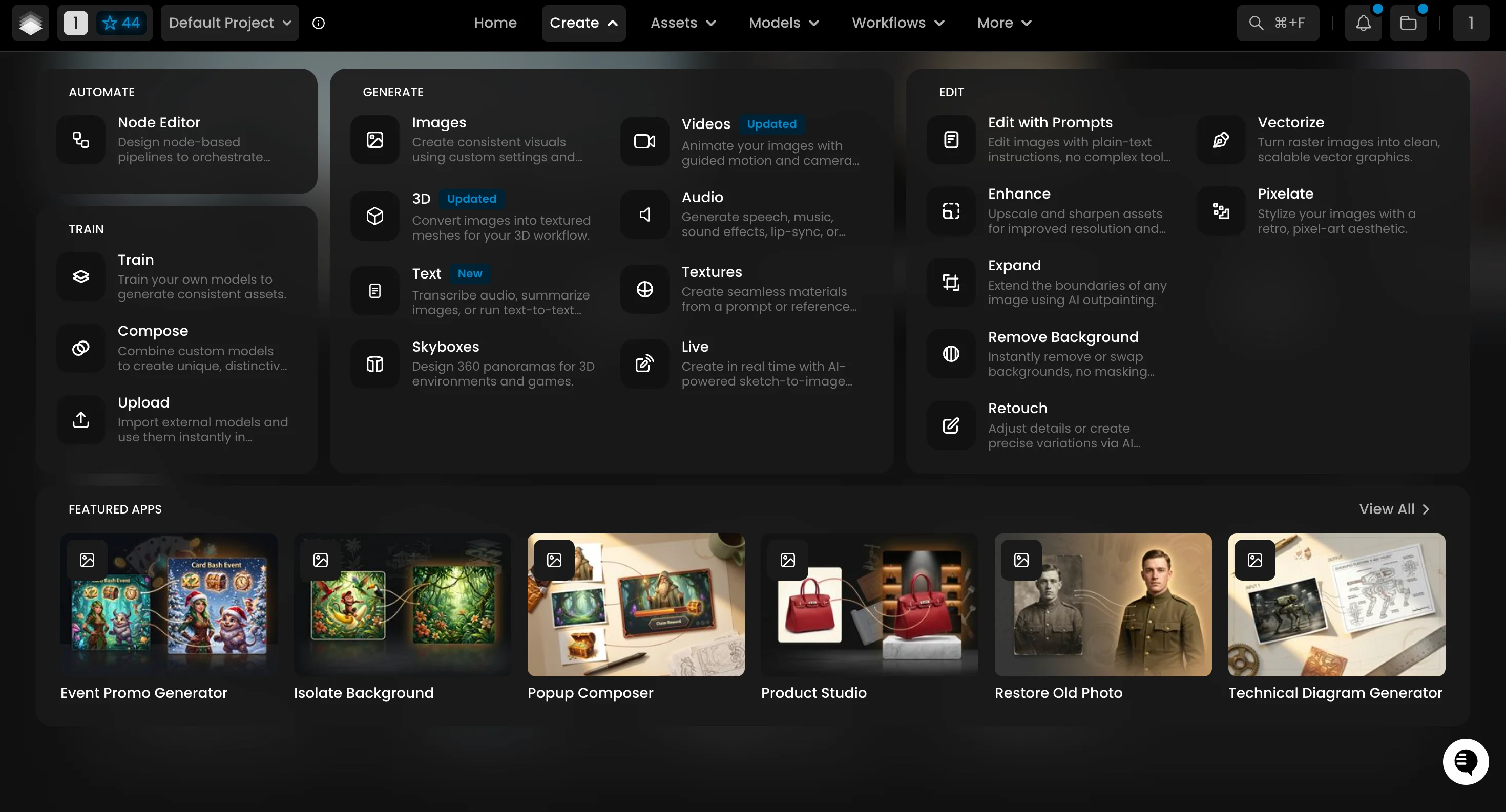 ai platform interface for 3d and game asset