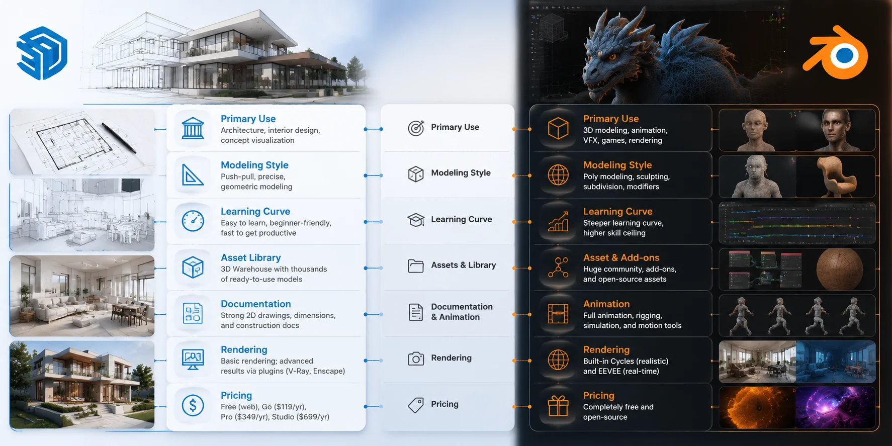 sketchup vs blender sketchup vs blender core differences at a glance