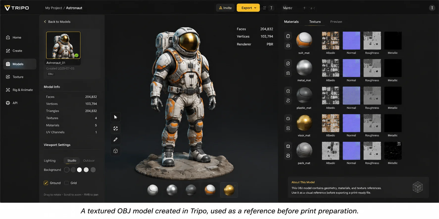 textured obj astronaut model print prep