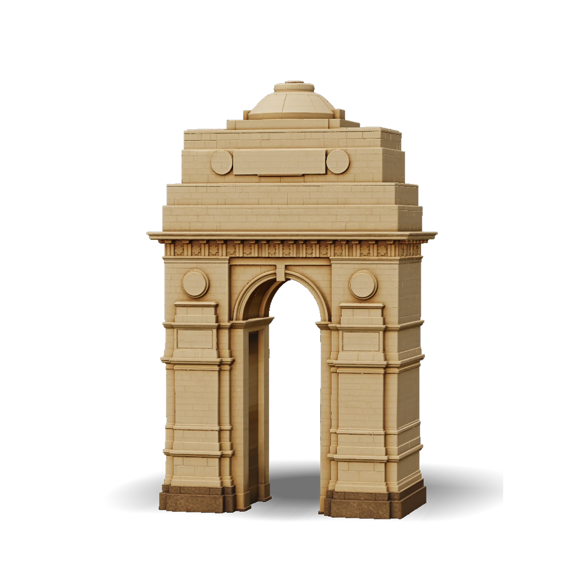 Stone archway 3D model, classical arch in beige sandstone with visible block construction
