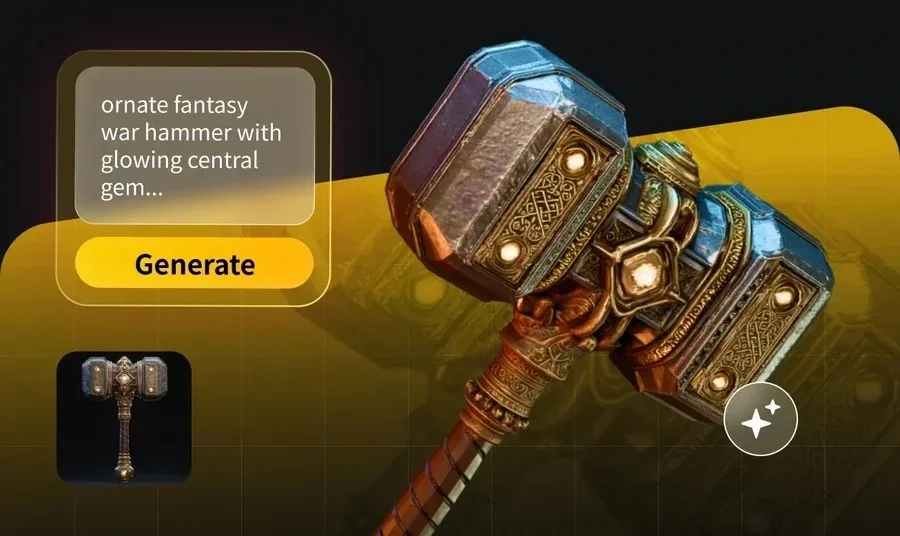 A batch of stylized game props generated from short text prompts.