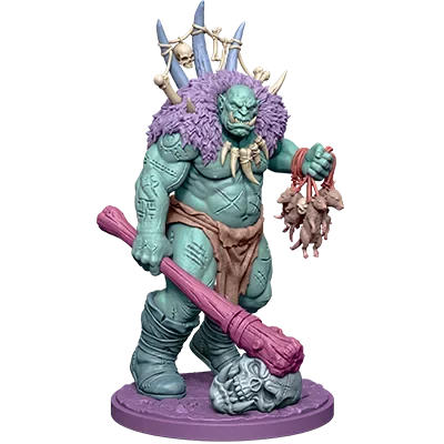 由 Tripo 生成的 3D 打印模型：青绿色皮肤的巨魔战士微缩模型，头戴骨质头饰，手持木棒