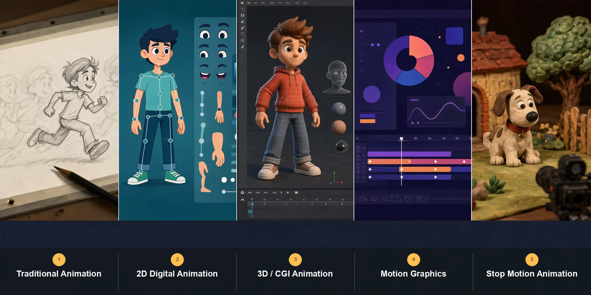 infographic comparing the five main types of animation