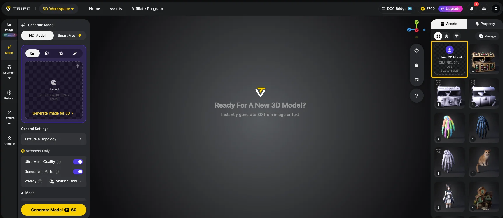 Upload external 3D model to Tripo