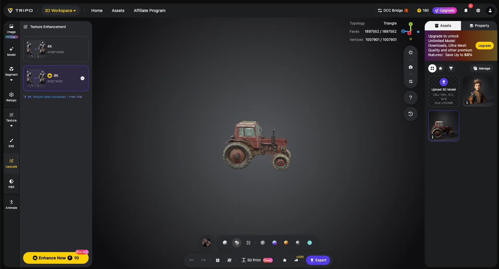 Use Upscale Features on a Tripo model