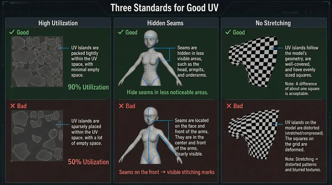 좋은 UV 맵을 위한 세 가지 기준