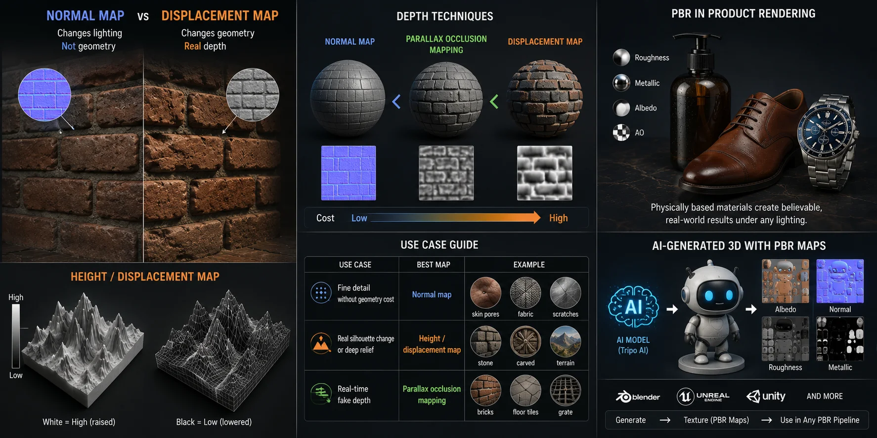 what are pbr textures height displacement map and when to use it